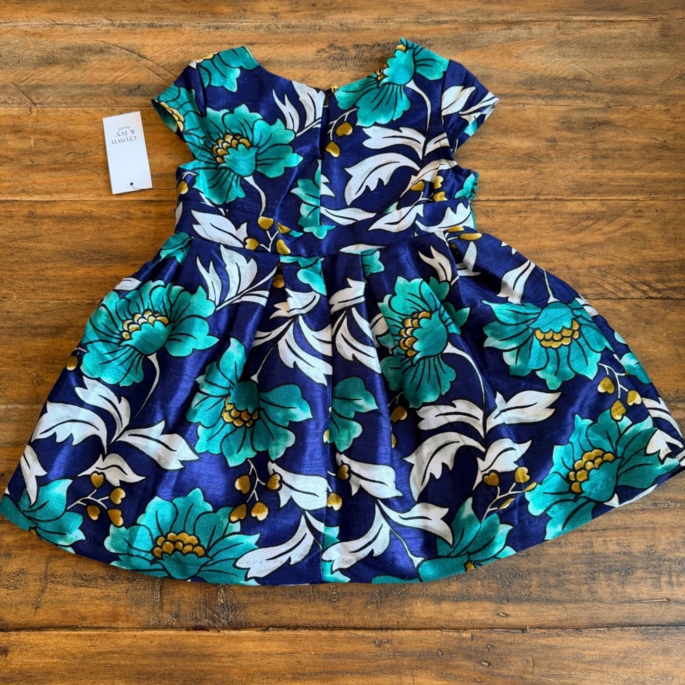 Crown & Ivy Kids Blue Floral Cap Sleeve Party Dress 2T Church Special Occasion - Picture 4 of 5